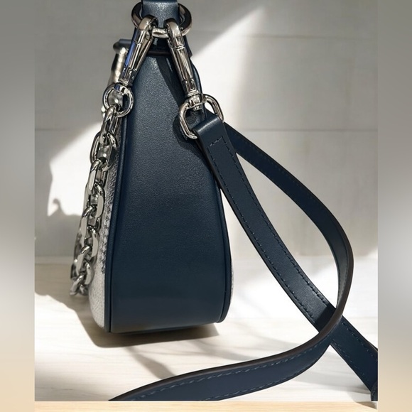 Michael Kors Cora Medium Zip Sequin Navy Pouchette Purse - Picture 4 of 8